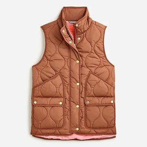 J. Crew New Quilted Excursion Vest in Dark Nutmeg (exterior) -Pink (interior)